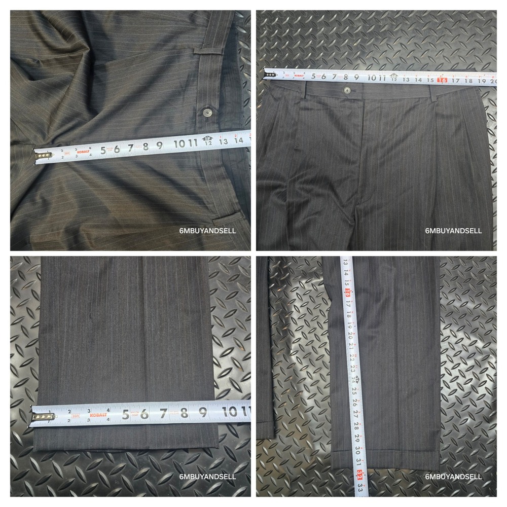 Pronto Uomo Couture Mens 41 Wool Pinstripe Pleated Cuffed Dress Pants Gray - Picture 8 of 15